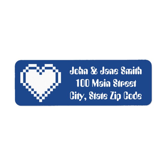Our 8-Bit Hearts in Blue Return Address Label (Front)