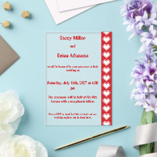 Our 8-Bit Hearts in Cherry Acrylic Wedding Invitations