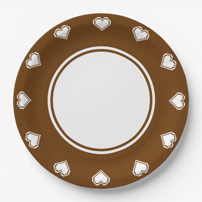 Our 8-Bit Hearts in Chocolate Paper Plate (Front)