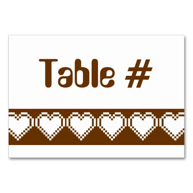 Our 8-Bit Hearts in Chocolate Table Card (Front)