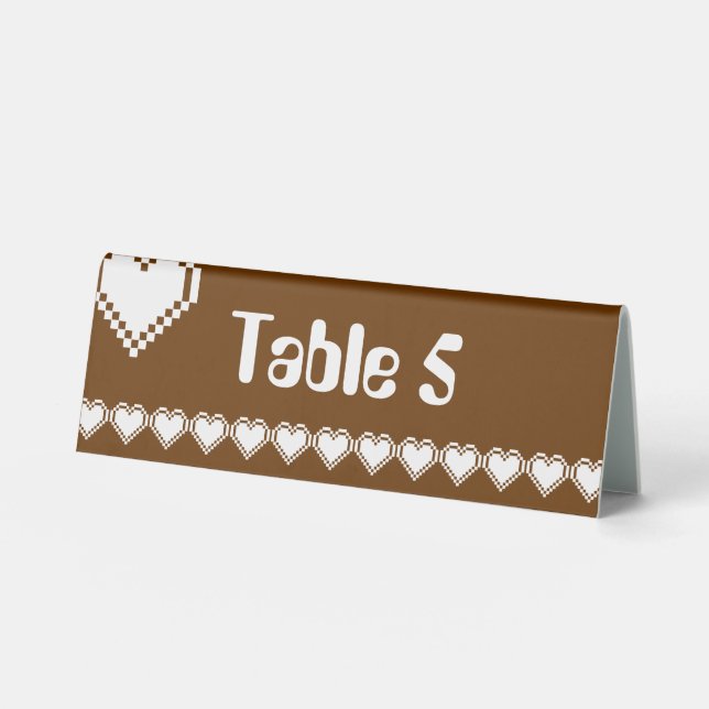 Our 8-Bit Hearts in Chocolate Table Tent Sign (Front)