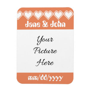 Our 8-Bit Hearts in Coral Save-the-Date Magnet