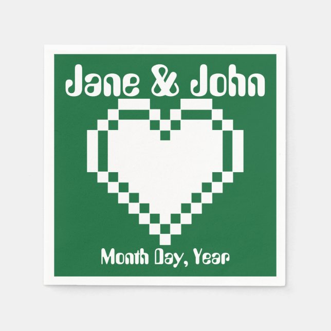 Our 8-Bit Hearts in Green Napkins (Front)