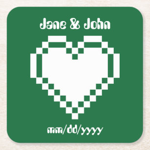 Our 8-Bit Hearts in Green Paper Coaster