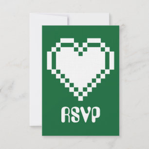 Our 8-Bit Hearts in Green RSVP Card