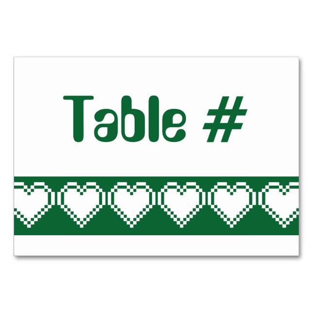 Our 8-Bit Hearts in Green Table Card (Front)
