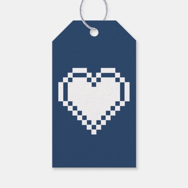 Our 8-Bit Hearts in Navy Gift Tag (Front)