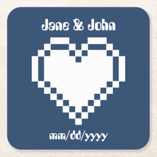 Our 8-Bit Hearts in Navy Paper Coaster