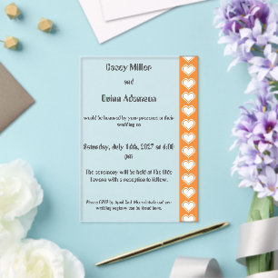 Our 8-Bit Hearts in Orange Acrylic Wedding Invitations