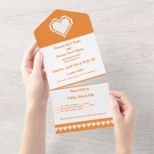 Our 8-bit Hearts in Orange All In One Invitation