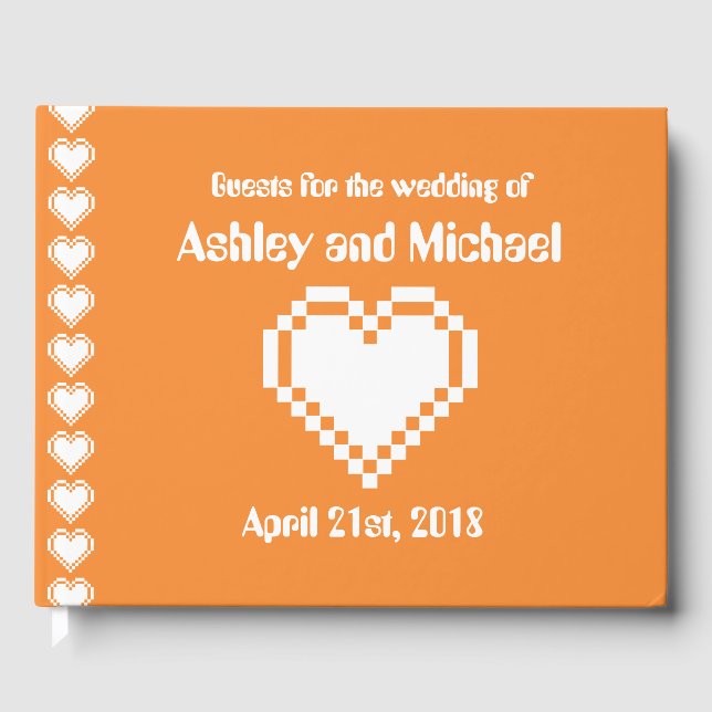 Our 8-Bit Hearts in Orange Guest Book (Front)