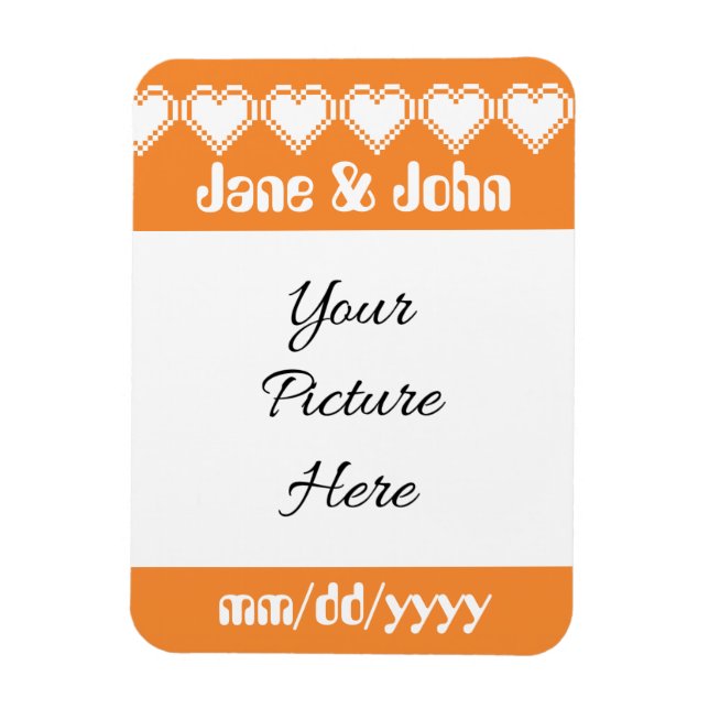 Our 8-Bit Hearts in Orange Save-the-Date Magnet (Vertical)