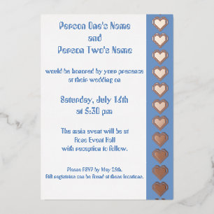 Our 8-Bit Hearts in Periwinkle Foil Invitation