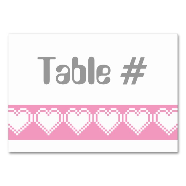 Our 8-Bit Hearts in Petal Pink Table Card (Front)