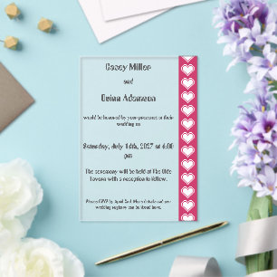 Our 8-Bit Hearts in Raspberry Acrylic Wedding Invitations