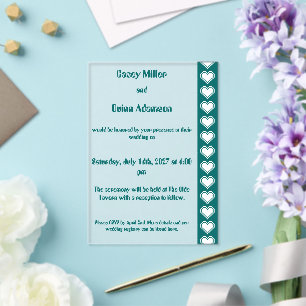 Our 8-Bit Hearts in Teal Acrylic Wedding Invitations