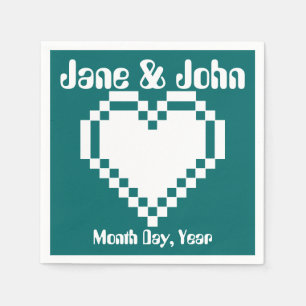 Our 8-Bit Hearts in Teal Napkins