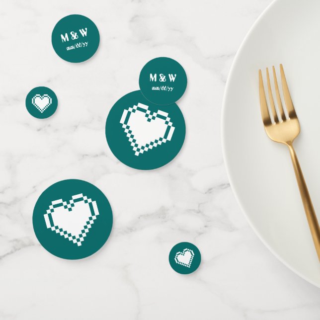 Our 8-Bit Hearts in Teal Table Confetti (Group)