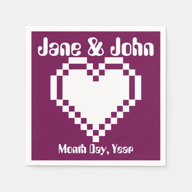 Our 8-Bit Hearts in Wine Napkins (Front)