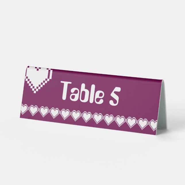 Our 8-Bit Hearts in Wine Table Tent Sign (Front)