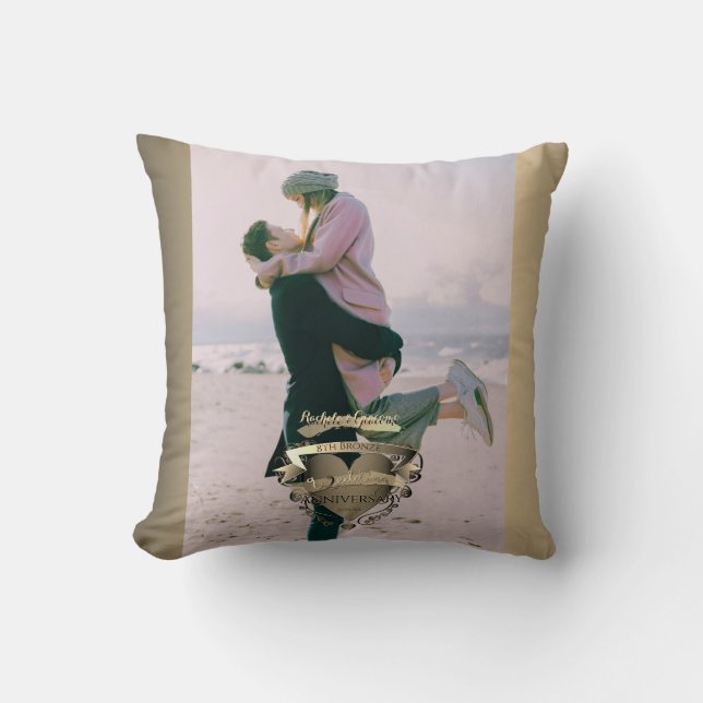 "Our 8th Bronze Wedding Anniversary"+Photo+Heart Cushion (Front)