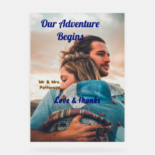 Our adventure begins add couple photo love &thanks acrylic sign