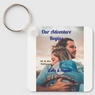 Our adventure begins add couple photo love &thanks key ring