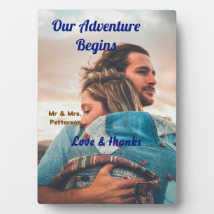 Our adventure begins add couple photo love &thanks plaque