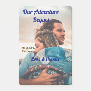 Our adventure begins add couple photo love &thanks post-it notes