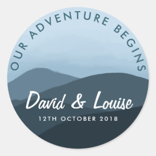 Our adventure begins blue mountain wedding sticker