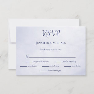 Our adventure begins blue typographic wedding RSVP card