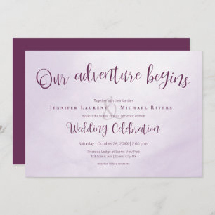 Our adventure begins calligraphy plum wedding invitation