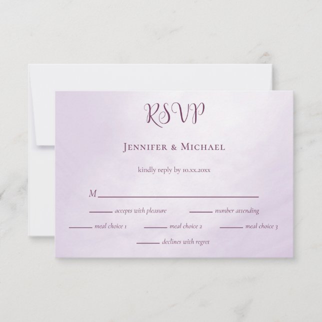 Our adventure begins calligraphy plum wedding RSVP card (Front)
