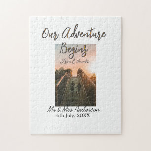 Our Adventure begins couple photo love & thanks Jigsaw Puzzle