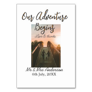 Our Adventure begins couple photo love & thanks  Table Number