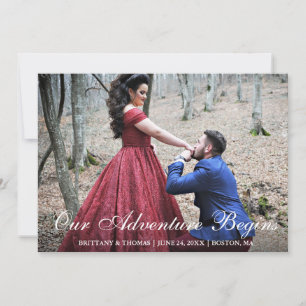Our Adventure Begins Engagement Couple Photo Announcement