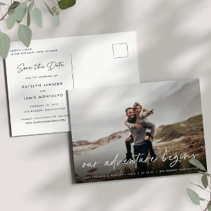 Our Adventure Begins Full Photo Save the Date Announcement Postcard