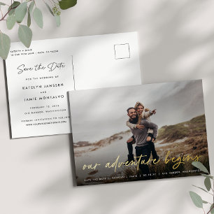 Our Adventure Begins   Full Photo Save the Date Foil Invitation Postcard