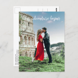 Our Adventure Begins Honeymoon Wedding Thank You Postcard