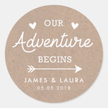 Our adventure begins kraft paper wedding sticker