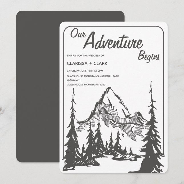 Our Adventure Begins Mountain Minimalist Wedding Invitation (Front/Back)