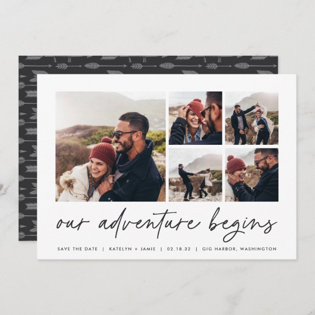 Our Adventure Begins | Multi Photo Save The Date (Front/Back)