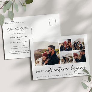 Our Adventure Begins   Multi Photo Save The Date Announcement Postcard