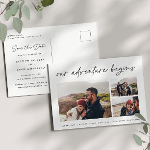Our Adventure Begins   Multi Photo Save The Date Announcement Postcard