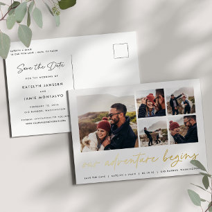 Our Adventure Begins   Multi Photo Save The Date Foil Invitation Postcard