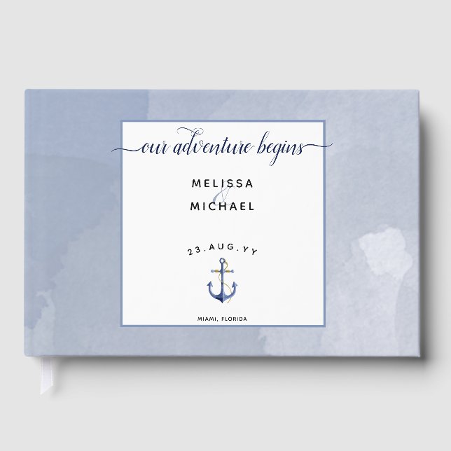 Our Adventure Begins #Nautical Navy Event Wedding Guest Book (Front)
