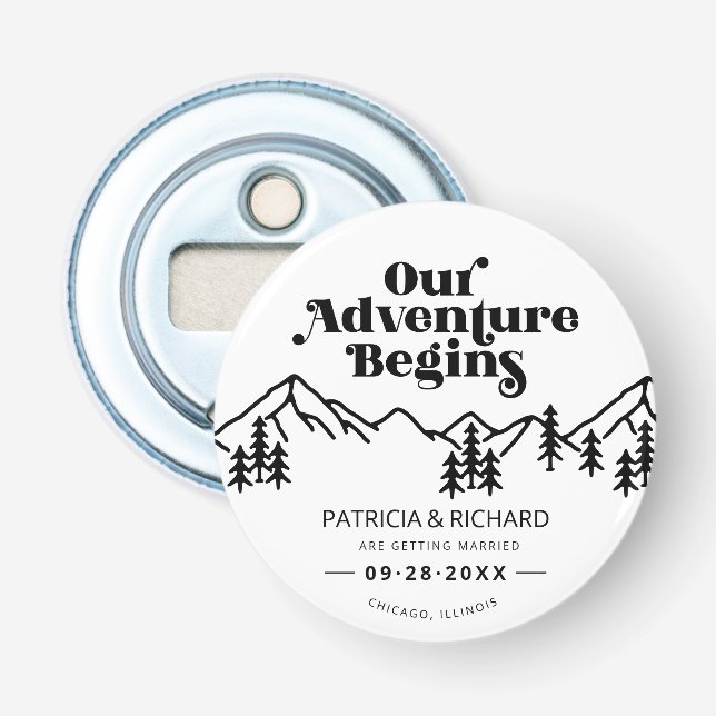 Our Adventure Begins Outdoor Wedding Save The Date Bottle Opener (Front)