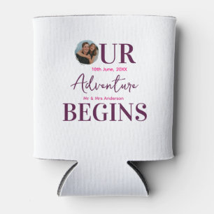 our adventure begins photo circular wedding couple can cooler