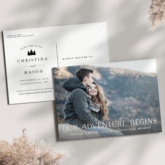 Our Adventure Begins | Photo Save the Date Announcement Postcard (Creator Uploaded)