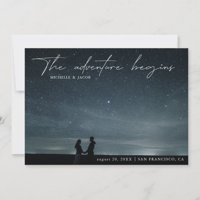 Our Adventure Begins Photo Save The Date Card (Front)